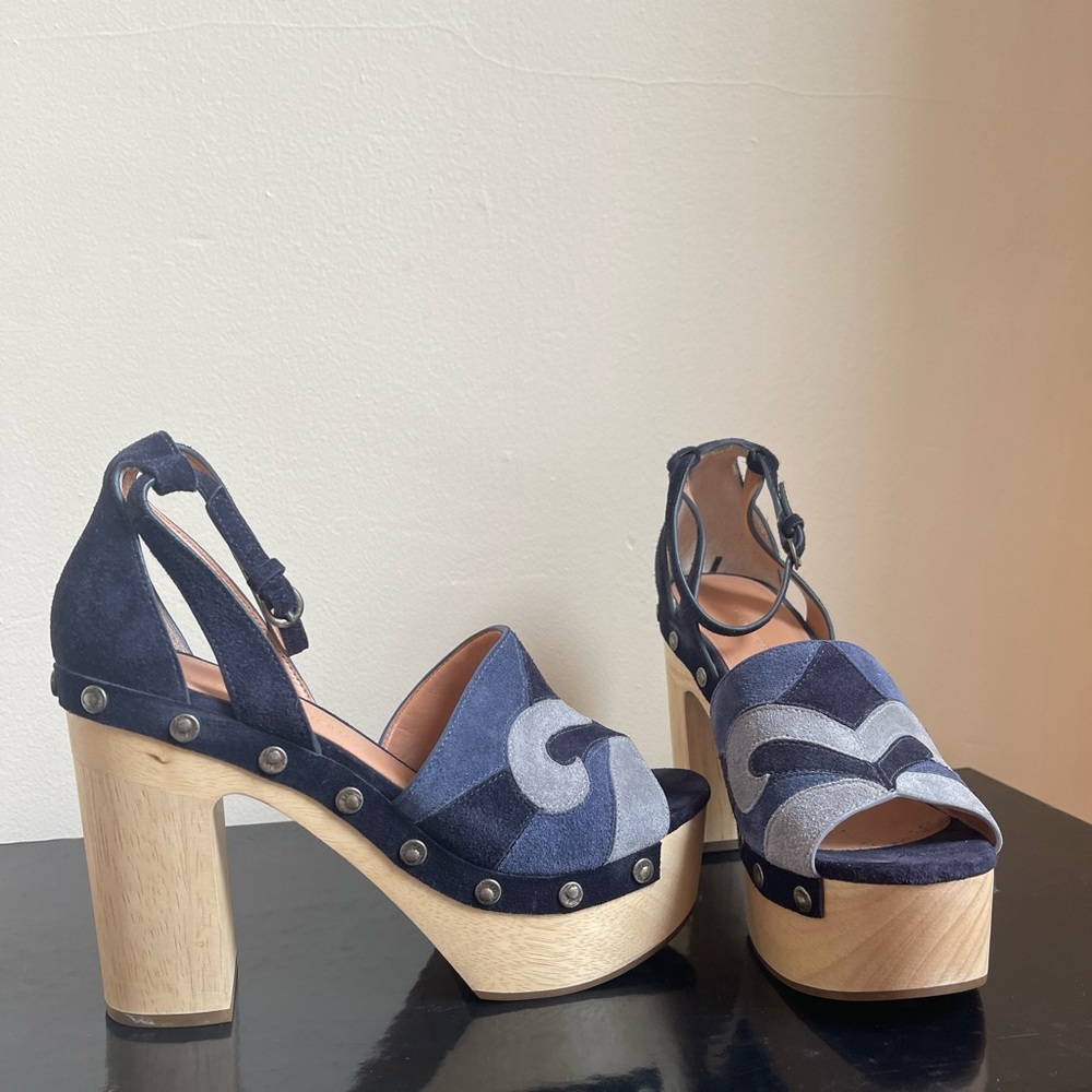 Sigerson Morrison Suede Patchwork Platform Heels, New, Size 8